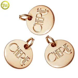 High Quality Engraved Name Necklace Hang Tags Matte Gold Bra Accessory Metal Round Charms For Keychains