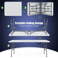 Table de Camping pliante 5FT/6FT avec poignées de transport plier en deux Portable tréteau salle à manger Table de pique-nique extérieur jardin intérieur