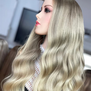 Envío gratis 24 "largo Balayage rubio ceniza cabello humano HD 13X5 Patchwork pelucas delanteras de encaje con orejeras banda de silicona antideslizante - Product Image 1