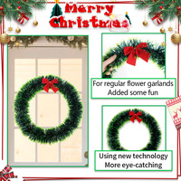 LINGKAI 38CM Grün-Weißer Rand Schleife Dichter Ringfellstreifen Weihnachtskranz Girlande für Feiertags-Türdekoration