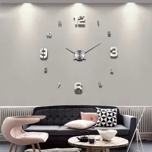 Golden Rumah Kreatif Dirancang Jam Dinding Digital 3D Eva Acrylic Diy Wandklok Besar Nordic Logam Jam Dinding