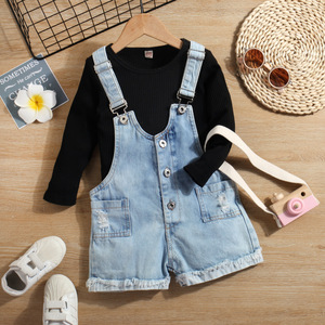 Abbigliamento per Bambini, Nuovo Set per Ragazze con Felpa a Maniche Lunghe in Maglia e Pantaloncini con Bretelle, Vendita all'Ingrosso - Product Image 2