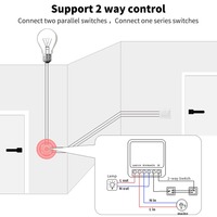 Módulo de Interruptor Inteligente WiFi Tuya Mini, 16A, Control de 2 Vías, 41mm, Compacto, IP44, Resistente al Agua, Compatible con Alexa y Google, Temporizador, Relé, Interruptor de Pared