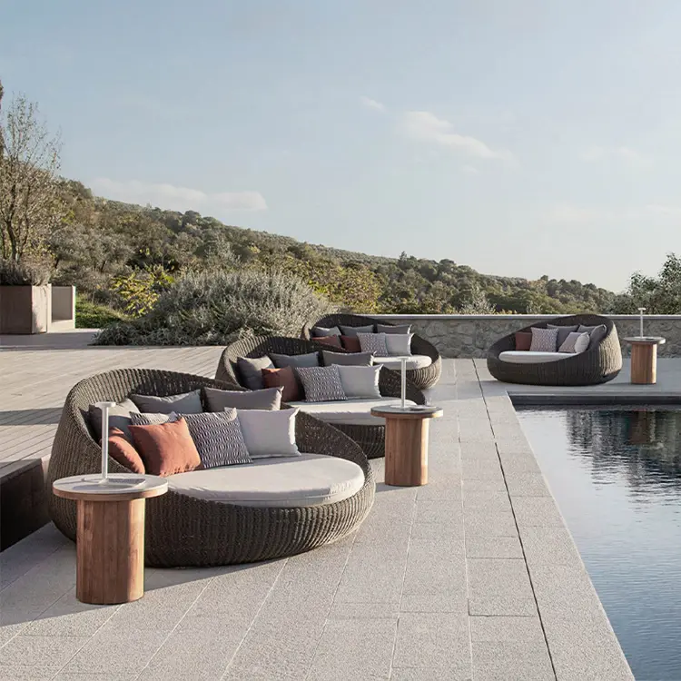 Luxus-Komfort-Sonnenbett Becken Außenbereich runder Lounge-Sessel Gartenfurniture wasserdichtes Rattan-Gewebe-Daybed