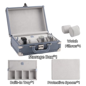 Boîtes de valises de <span class=keywords><strong>montres</strong></span> de luxe <span class=keywords><strong>pour</strong></span> <span class=keywords><strong>hommes</strong></span> Boîte de montre 4 emplacements étanche en cuir PU avec logo personnalisé plateau de rangement - Product Image 4
