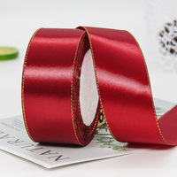 Ruban en satin simple face 100 % polyester, 4 cm, double bordure dorée, vente en gros d'usine, pour décoration de gâteaux, boîtes à bonbons et mariages