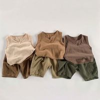 Tank Top anak laki-laki, baju anak-anak katun tanpa lengan tipis bernafas musim panas baru