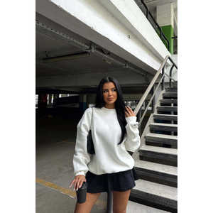 <b>White</b> Ladies' Basic Oversize Silk <b>Sweatshirt</b> One Size Embroidered Letters Design Western Style Light Weight for Autumn Winter - Product Image 3