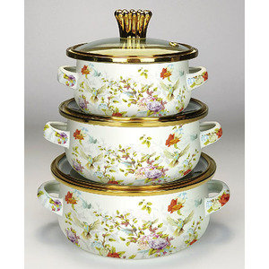 Chinese Style Soup Pot Enamel Pot <strong>Set</strong> 6pcs Enameled <strong>Saucepan</strong> <strong>Induction</strong> Cooker Universal Flowers and Birds Mini Cooker - Product Image 2