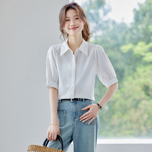 Women's Short Sleeve Shirt Solid Color V Neck <b>Satin</b> <b>Blouse</b> Casual Everyday Wear - Product Image 3