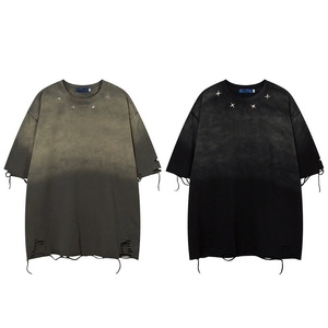 เสื้อยืดคอตตอนทรงโอเวอร์ไซส์สำหรับผู้ชาย ผ้าถักเนื้อหนา ซักย้อมสีแบบแอซิดวอช พิมพ์ลายเสือดาว ซิลค์สกรีน หลายสี ล้างสีแบบหลายขั้นตอน - Product Image 1