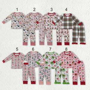 Conjunto de Pijamas Navideños para Niños de Spandex/Poliéster Ecológicos, Varios Estampados, Manga Corta con Volantes, Combinación para Hermanos - Product Image 1