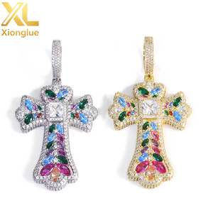 Nuevo Diseño, Colección de Colgantes de Cruz de Colores, Joyería Hip Hop, Cobre con Zirconia, Engaste de Tensión Natural, Collar Unisex para Uso Diario - Product Image 6
