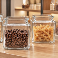 Wadah Penyimpanan Kaca Modular Persegi 850ml Grosir, Tempat Kopi, Makanan Kering, Peralatan Makan OEM