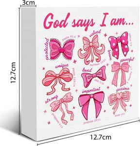 Bloque de Madera con Lazo Rosa y la Frase 'Dios Dice que Soy Coqueta' - Decoración Cristiana con Lazo Coqueta <span class=keywords><strong>para</strong></span> Habitación de Niñas - Product Image 2