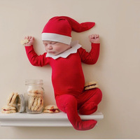 Accessoires de photographie pour nouveau-nés, combinaisons en coton d'hiver de Noël avec chapeau, vêtements personnalisés pour bébé unisexe, costume de Père Noël