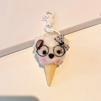 En gros, Porte-clés ours en peluche mignon et moelleux, Breloque de sac en peluche Kawaii avec lunettes et nœud décoratif, Pendentif mini cône de gaufre