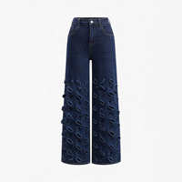 BR6718 Pantalon long décontracté en jean déchiré et vieilli à taille mi-haute pour femme - Article en stock