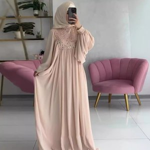 Cổ Tích Tòa Ánh Sáng Sang Trọng Cộng Với Kích Thước Hồi Giáo Abaya Ăn Mặc Với Dài Tay Áo & Lấp Lánh Thông Tin Chi Tiết Maxi Hồi Giáo Áo Choàng Ăn Mặc - Product Image 4