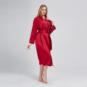 Luxo 100% Robes De Seda Quimono para As Mulheres personalizado desgaste do sono cetim 100% seda pura pijamas