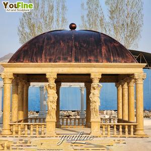 Decoración <span class=keywords><strong>de</strong></span> Jardín al Aire Libre, Gazebo Grande <span class=keywords><strong>de</strong></span> Mármol Amarillo Tallado a Mano con Estatua <span class=keywords><strong>de</strong></span> Mujer - Product Image 2