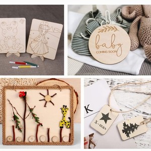 <b>Wood</b> Craft Boards Round Square Poplar <b>Thin</b> <b>Sheets</b> For DIY Handmade Projects Engraving Painting Tags Set - Product Image 4