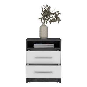 Mesita de noche moderna de dos cajones de lujo DB Cartiz, madera maciza y MDF, roble ahumado/acabado blanco para uso en apartamentos o hospitales - Product Image 5