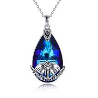 Fine Jewelry Collier porte-bonheur éléphant en cristal bleu classique en argent sterling 925 rhodié