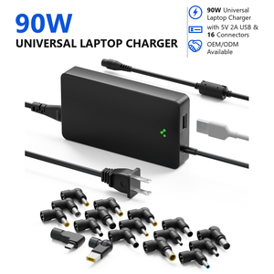 อะแดปเตอร์แปลงไฟแบบบาง 90W สำหรับแล็ปท็อป รองรับ 5-20V PD USB ใช้ได้กับ HP Lenovo Dell ASUS Acer <span class=keywords><strong>Samsung</strong></span> Sony Toshiba พร้อมหัวต่อ 16 แบบ - Product Image 1