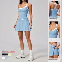 Robes de tennis 2 pièces OEM/ODM pour femmes, ensemble mini-jupe fendue sur le côté, débardeur court dos nageur pour l'entraînement, tenues de golf, logo personnalisé