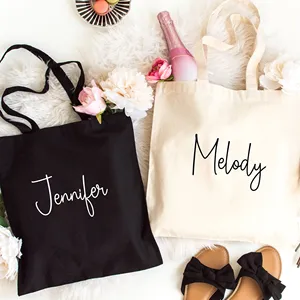 Custom name Letter Printed Cotton Canvas Beach Bag Eco Friendly Cotton Bag Wedding Favors Gift Tote