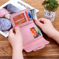 Dompet wanita Korea versi baru warna polos dengan tali serut, diskon 30%, dompet koin wanita, clutch, dompet pendek pelajar, model tipis