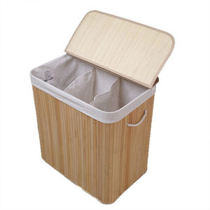 Panier à linge pliable en bambou avec couvercle à clipser, 3 compartiments, 150 L, avec poignées pour la buanderie, la chambre à coucher et la salle de bain - Product Image 6
