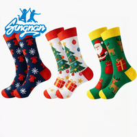 Chaussettes mi-mollet en coton respirantes pour hommes, à motifs de dessins animés amusants et joyeux, pour Noël et l'automne, cadeaux de fêtes, vente en gros