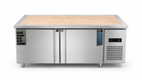 Table de travail de cuisine commerciale à deux portes en acier inoxydable avec plateau en bois, réfrigérateur 500L 380L 270L