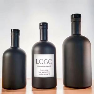 Botella de Vidrio Negro Mate para Vodka, Whisky, Brandy, Vino y Licores, 500ml 750ml, Tapón de Corcho, Forma Cilíndrica, para Aceite de Oliva, con Serigrafía - Product Image 4
