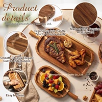 Ovale dienblad van acaciahout, huishoudelijk dinerbord met handvat, fruit- en steakbord, grensoverschrijdend ontbijtbord, modern minimalistisch, gegraveerd, broodbord