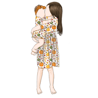 Vente en gros Robe et body de haute qualité à demi-manches et col en O pour filles en soie de lait brossée imprimée parent-enfant