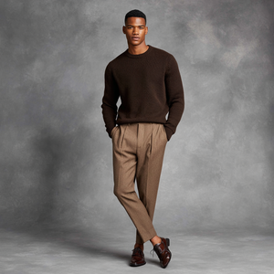 เสื้อสเวตเตอร์คอกลมผสมขนสัตว์สำหรับผู้ชาย ผ้าถักน้ำหนักปานกลาง สำหรับฤดูใบไม้ร่วง แบบสวมหัว ผลิตตามแบบ OEM ป้องกันรอยยับ ป้องกันการหดตัว ระบายอากาศได้ดี - Product Image 6