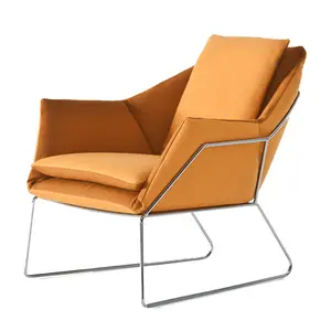 Chaise 골동품 클래식 의자 휴식 소파 가구 오렌지 컬러 의자 식사 가구 홈 소파 금속 다리