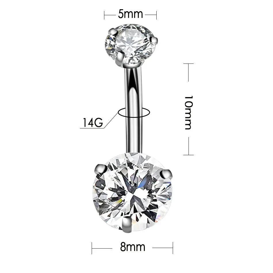Newness 100% 316L Surgical Steel Internally Threaded Top Prong Set Double Round CZ BellyボタンへそRing Body Jewelry