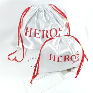 Cetakan Logo Tas Penutup Debu Sutra Putih untuk Tas Tangan Menggambar Tali Kantong Kemasan Kantong Debu Mewah untuk Tas Tangan Kustom 50X40 Merah