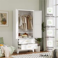 Armoire Moderne en Bois avec Tringle de Suspension 71 pouces, 2 Tiroirs, Rangement Écologique pour Chambre et Buanderie