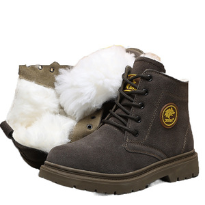 Botas de Nieve para Hombre, Forradas de Lana Gruesa, Cálidas, para Trabajo al Aire Libre, Tacón Medio, Cierre de Cordones Delanteros, Color Sólido - Product Image 1