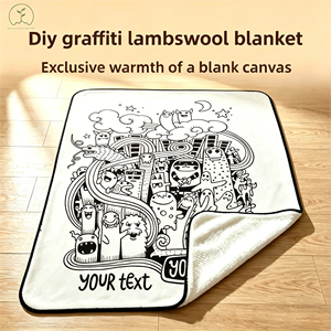Manta para Colorear DIY Monster Doodle City - Tela Suave y Esponjosa de Visón de 2 Capas con Diseño de Nubes, Luna y Estrellas, Texto Personalizado, OEM ODM 50PCS - Product Image 1