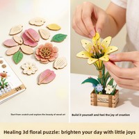 Puzzle floral en bois fait main, modèle 3D, blocs de construction décoratifs DIY, cadeau pour filles, puzzle 3D en bois, artisanat décoratif