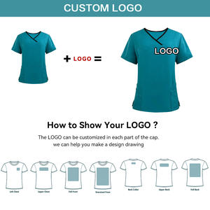 Setelan dokter kulit poliester <span class=keywords><strong>Logo</strong></span> kustom setelan Rumah Sakit Dental medis Pria Wanita celana lurus leher V seragam perawat scrub set - Product Image 2