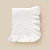 Mantas de punto Mimixiong OEKO-TEX de algodón premium con nombre bordado, borde con volantes y diseño hueco para bebés, ropa de cama infantil.
