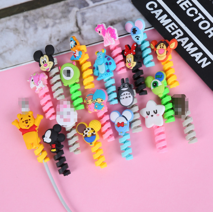 Мультяшный спиральный протектор кабеля, провод передачи данных, силиконовая катушка, намотка, защита для Android, USB зарядка, экономия