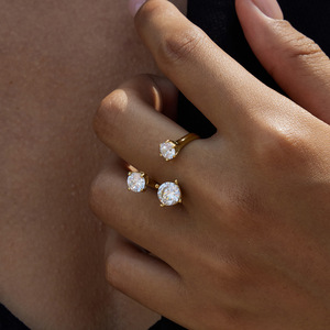 Fashion <b>Rings</b> Gold Plated White Zircon Prong Setting <b>Adjustable</b> Unisex Jewelry Gift Plant Shape Geometric Design - Product Image 2